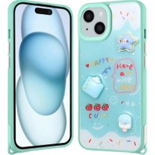 Zore iPhone 15 Kılıf Parlayan Sıvılı Simli Kabartma Figürlü Teqsma Cevze Kapak