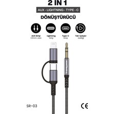 Sprange 2in1 Android Iphone Uyumlu Type-C & Lightning 3.5mm 100CM Aux Ses Kablosu Araç & Kulaklık Uyumlu