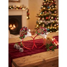Partyora Ikili Set - Yılbaşı Konseptli Payetli ve Yazılı Noel Baba Şapkalı Kırmızı Taç