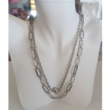 Ases Store Gümüş Renkli Çoklu Çelik Kolye