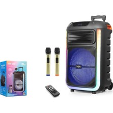 Ndr NDR325 Çift Karaoke Mikrofonlu Bluetooth Hoparlör Fm Radyo 40W 15 Inç Rgb Kumandalı Siyah