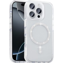 Zore iPhone 15 Pro Kılıf Taşlı Tasarım M-Safe Şarj Özellikli Teqsma Koment Silikon Kapak