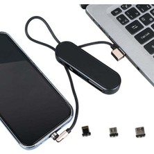 Powermaster PM-25906 Siyah 3in1  (Type C- Lightning- Micro Usb) Manyetik Uç Taşınabilir Şarj Kablosu