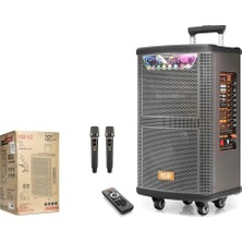 Ndr NDR515 Çift Karaoke Mikrofonlu Bluetooth Hoparlör Fm Radyo 80W 15 Inç Kumandalı Ahşap