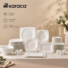 Karaca Fine Pearl Helen 62 Parça 12 Kişilik Yemek Takımı Beyaz Porselen Kare Tabaklı Şık Zarif Tasarım Modern Sofralar Için Yemek Seti
