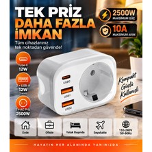Kılıforyum PRO-OS04 2500W 10A Priz Çoğaltıcı – 2 USB + Type-C 12W Şarj Girişli Akıllı Priz Adaptörü