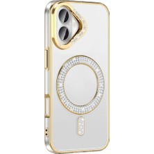 Zore iPhone 16 Plus Kılıf Pırlanta Taş Tasarımlı Magsafe Şarj Özellikli Teqsma Karetta Silikon Kapak