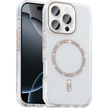 Zore iPhone 16 Pro Max Kılıf Taşlı Tasarım M-Safe Şarj Özellikli Teqsma Koment Silikon Kapak