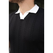 Auralook Erkek Örgü Desen Yakalı Kısa Kollu Triko Tişört - %100 Pamuk Akrilik