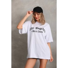 Auralook Unisex Baskılı Oversize T-Shirt - Beyaz
