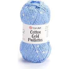 Yarnart Cotton Gold Paillettes Mavi Pamuklu Payetli El Örgü Ipi 7110