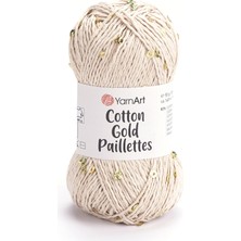 Yarnart Cotton Gold Paillettes Krem Pamuklu Payetli El Örgü Ipi 7104