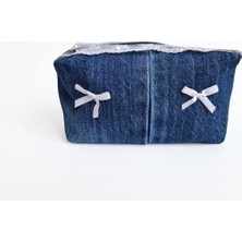 Cıny Denim Dantelli ve Fiyonklu Pinterest Makyaj Çantası TB041