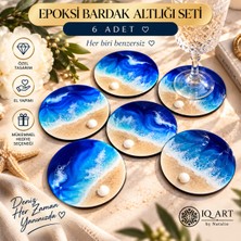 IQ ART by Natalie Epoksi Bardak Altlığı 6’lı Set – 11 cm El Yapımı Deniz Temalı Mavi Sahil Tasarım – Dekoratif Hediye