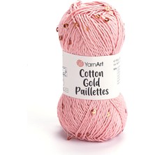 Yarnart Cotton Gold Paillettes Pembe Pamuklu Payetli El Örgü Ipi 7108