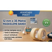 Maskeleme Bandı Kağıt Bant (Bej) 12 x 35 Metre - 5'li Avantaj Paketi