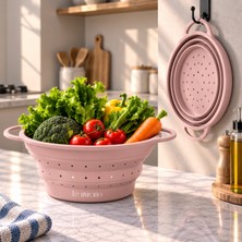 Le Murano Flow Katlanabilir Gıdaya Uygun Silikon Süzgeç, Bpa Içermez Sgs & Fda Onaylı %100 Platin Silikon, Gıdaya Uygun, Koku ve Leke Tutmaz Gıdaya Uygun, Çift Kulplu Mutfak Süzgeci, LM0018/12