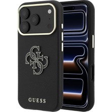 iPhone 18 Pro Max Uyumlu Kılıf Guess Orjinal Lisanslı Yazı ve 4g Büyük Resin Logolu Pu Kapak Siyah