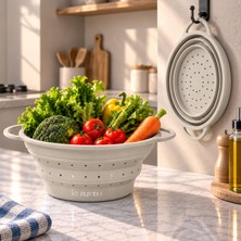 Le Murano Flow Katlanabilir Gıdaya Uygun Silikon Süzgeç, Bpa Içermez Sgs & Fda Onaylı %100 Platin Silikon, Gıdaya Uygun, Koku ve Leke Tutmaz Gıdaya Uygun, Çift Kulplu Mutfak Süzgeci, LM0018/12