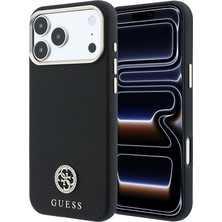 iPhone 18 Pro Max Kılıf Guess Lisanslı M-Safe Özellikli Pu Taşlı Metal 4g ve Yazı Logolu Kapak Siyah