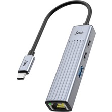 Juo Type-C 4 Portlu 1x Usb-A 1x Type-C RJ45 Gigabit Ethernet 100W Pd Şarj Girişi Çoklayıcı Dönüştürücü Hub