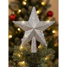 Partyora Lüks Gümüş Parıltılı Yılbaşı Ağacı Yıldızı (14 Cm)
