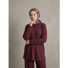 Miostil Ön Dikişli Yırtmaç Detay Pantolonlu Takım-Bordo