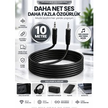 3.5mm Aux Ses Kablosu 1+1 Erkek Stereo Ses Aktarım Kablosu 10 Metre – Telefon, Bilgisayar, Hoparlör ve Araç Ses Sistemi Için