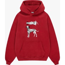 Sekizbiraltı Dalmaçyalı Grafik Baskılı Kırmızı Oversize Unisex Hoodie