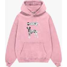 Sekizbiraltı Dalmaçyalı Grafik Baskılı Pembe Oversize Unisex Hoodie
