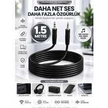 3.5mm Aux Ses Kablosu 1+1 Erkek Stereo Ses Aktarım Kablosu 1.5 Metre – Telefon, Bilgisayar, Hoparlör ve Araç Ses Sistemi Için