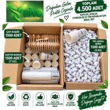 Biyo Kullan At Karton Bardak Ahşap Çay Kaşığı Tek Sargılı Şeker Seti 1500+1500+1500 Adet