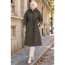 Hafsa Mina Kapüşonlu Trençkot Haki HM2967