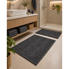 Glomar 2li Banyo Paspas Takımı Antrasit Yumuşak Makinada Yıkanabilir 50X70 ve 90X140