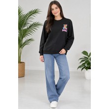 Şık ve Mutlu Baskılı Fitted Kalıp Ayıcıklı Sweatshirt