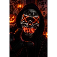 Patladı Gitti Cadılar Bayramı Neon Işıklı Kuru Kafa Maske – Turuncu Işıklı Halloween Kostüm Maskesi