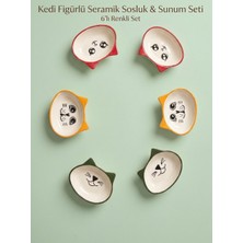 Nergis Altılı Kedili Sunum Kahvaltı Çerez Seti