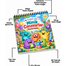 Minik Canavarlar Boyama Kitabı 21×20 cm | 40 Özgün Kawaii Boyama Sayfası | 6–8 Yaş