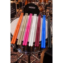 Midex GFK-801X 5A Bateri Baget Kırılmaz Polyemid Renkli Full Set Davul Bageti 5A Drumsticks 14 Adet