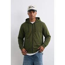 Markapia Man Erkek Fermuarlı Kapüşonlu Içi Polarlı Haki Sweatshirt