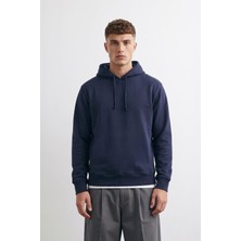 Markapia Woman Erkek Kapüşonlu Içi Polarlı Lacivert Sweatshirt