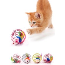 Eco Port Renkli Metal Kafesli Peluş Fareli Kedi Köpek Oyuncağı Oyun Topu 6 cm (5580) Abc