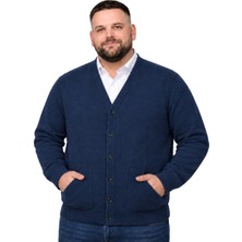 Battal Moda Erkek Büyük Beden Indigo Cepli Düğmeli Triko Hırka 3xl-4xl-5xl-6xl