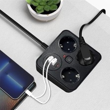 Eco Port Akım Korumalı Anahtarlı Priz - 3x Priz - 2x USB - 2x Type-C - 2 mt Kablo Hızlı Şarj Özellikli