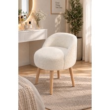 Yg Decor Lüks Bukle Makyaj Koltuğu Ahşap Ayaklı Çok Amaçlı Tasarım Puf ve Berjer