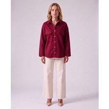 Bold & Young Kadın Bordo Çıtçıtlı Çift Cepli Rahat Kalıp Gömlek