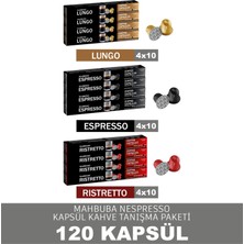 Mahbuba 120'li Kapsül %100 Arabica Kahve 4x Ristretto 4x Espresso 4x Lungo (Nespresso Uyumlu Alüminyum)