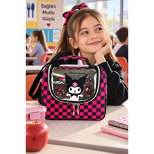 Dodomar Kuromi Siyah Fuşya Termoslu Beslenme Çantası Çocuk Öğrenci Okul Yemek Çantası 24X22X14 cm