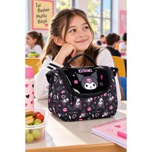 Dodomar Kuromi Siyah Termoslu Beslenme Çantası Çocuk Okul Yemek Çantası Günlük Kullanım 24X22X14 cm