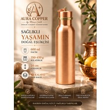 Aura Copper Bakır Matara 600 ml – Içi Kalaylı Sızdırmaz Kapaklı El Yapımı Su Şişesi